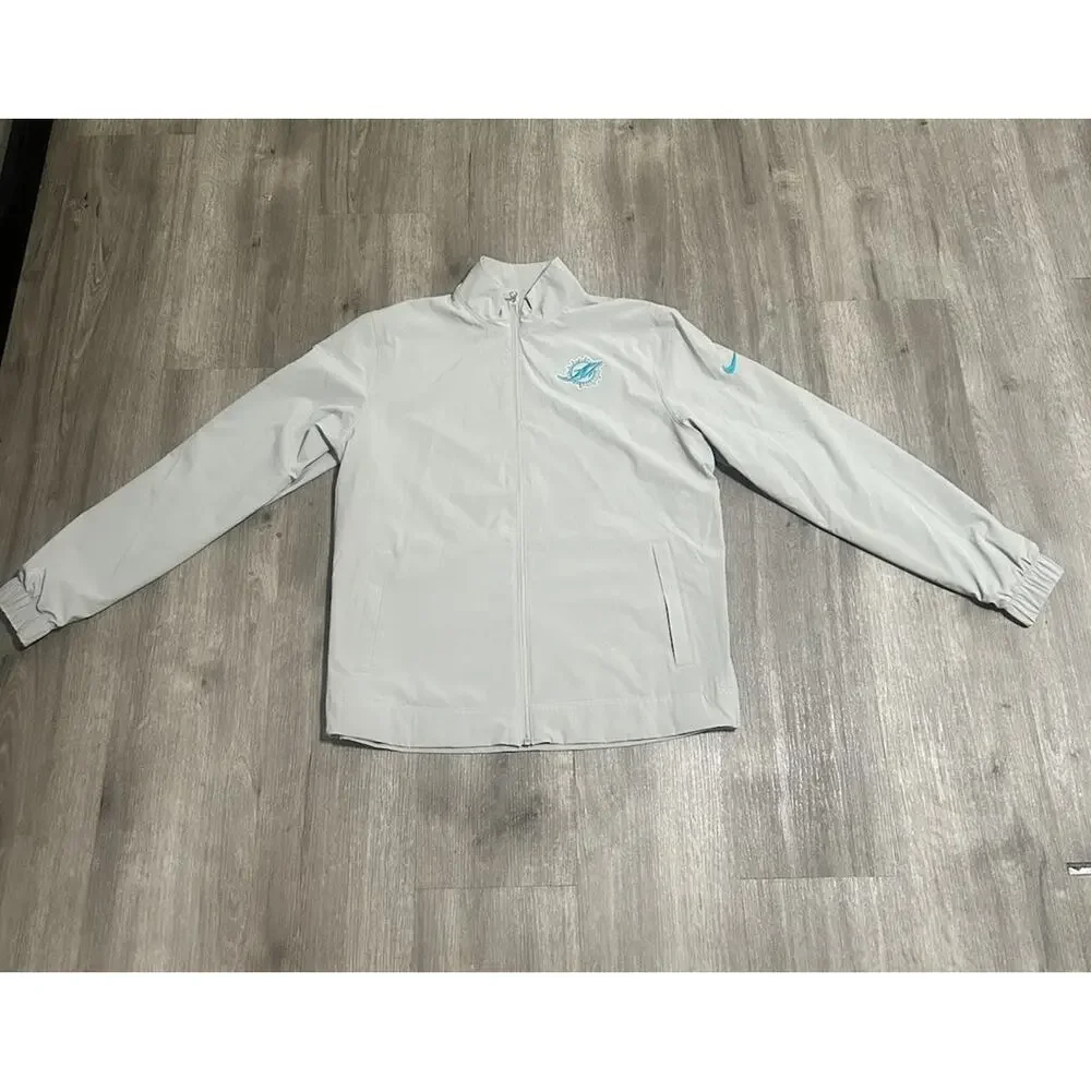 Nike NFL Miami Dolphins Jacket Mens M Gray On-Field Track Coaches Windbreaker